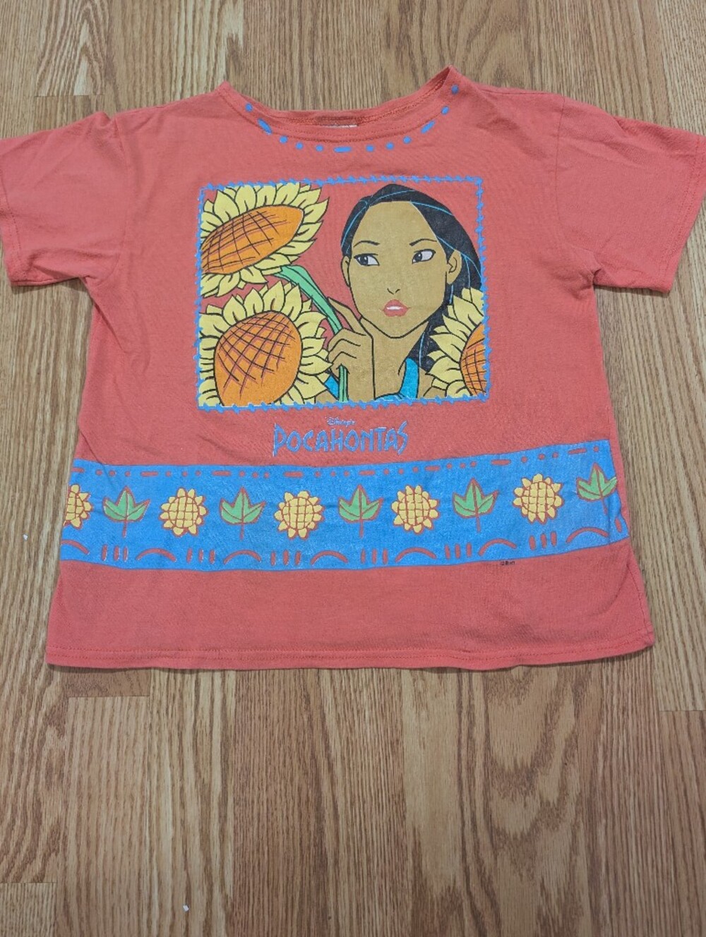 Vintage 90's Disney Pocahontas Sunflower Graphic Tee Girls 14 Made In USA